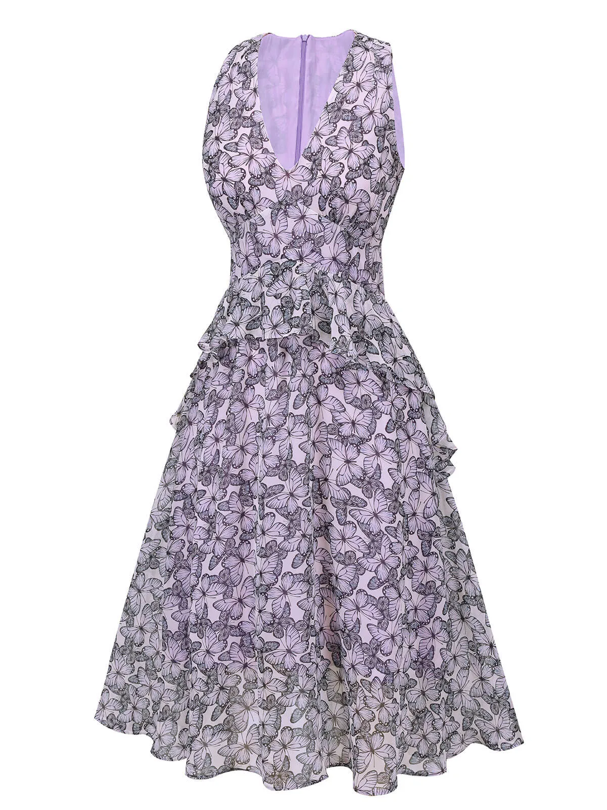 Purple 1930s Butterfly V-Neck Sleeveless Dress sold by Retro Stage product image thumbnail 5