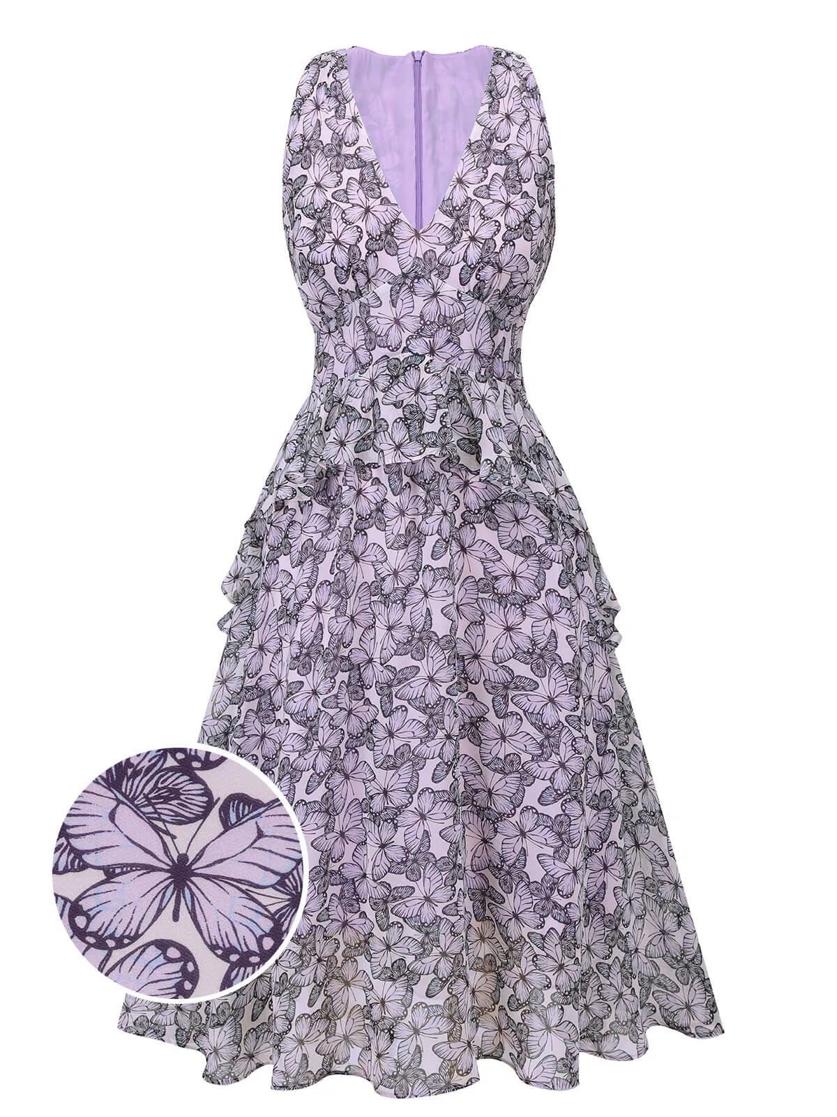 Purple 1930s Butterfly V-Neck Sleeveless Dress sold by Retro Stage product image thumbnail 3