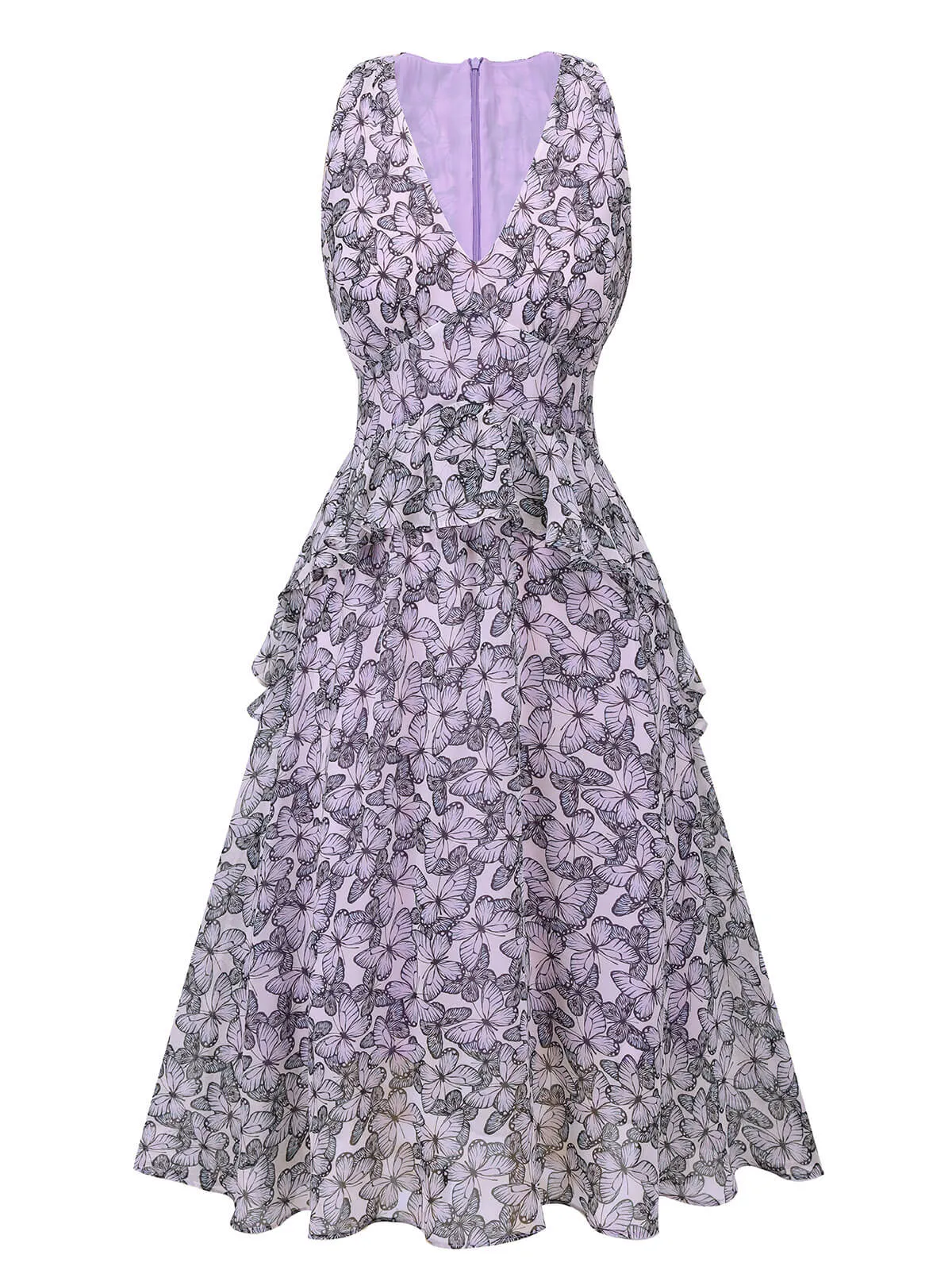 Purple 1930s Butterfly V-Neck Sleeveless Dress sold by Retro Stage product image thumbnail 4