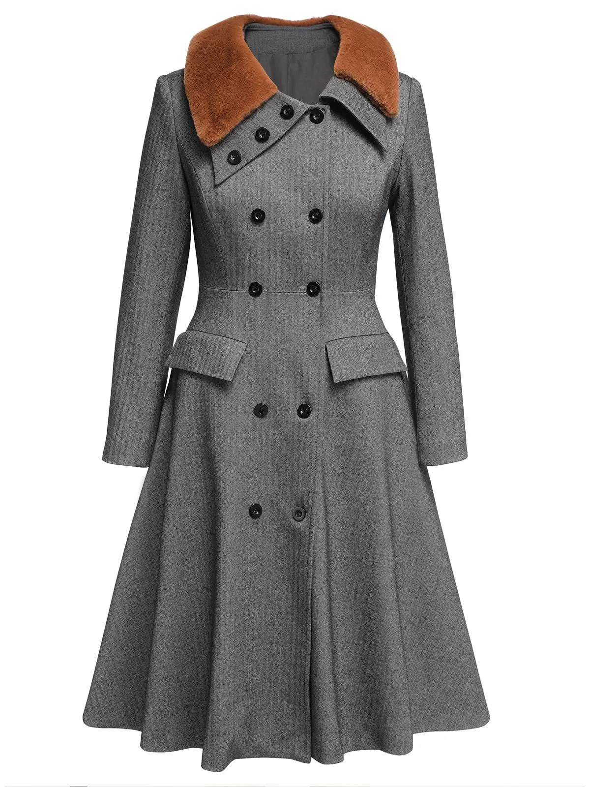Gray 1930s Faux Fur Lapel Collar Coat sold by Retro Stage product image thumbnail 2