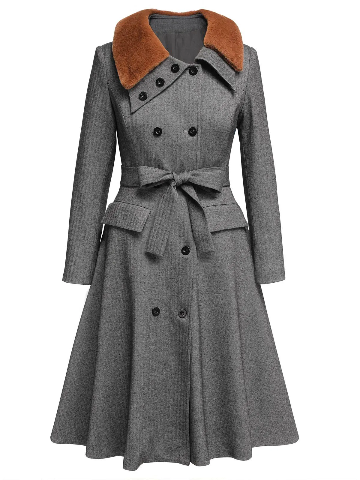 Gray 1930s Faux Fur Lapel Collar Coat sold by Retro Stage product image thumbnail 3