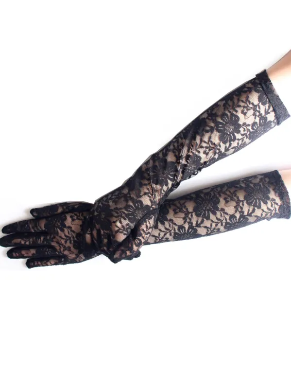Black Vintage Floral Lace Gloves sold by Retro Stage