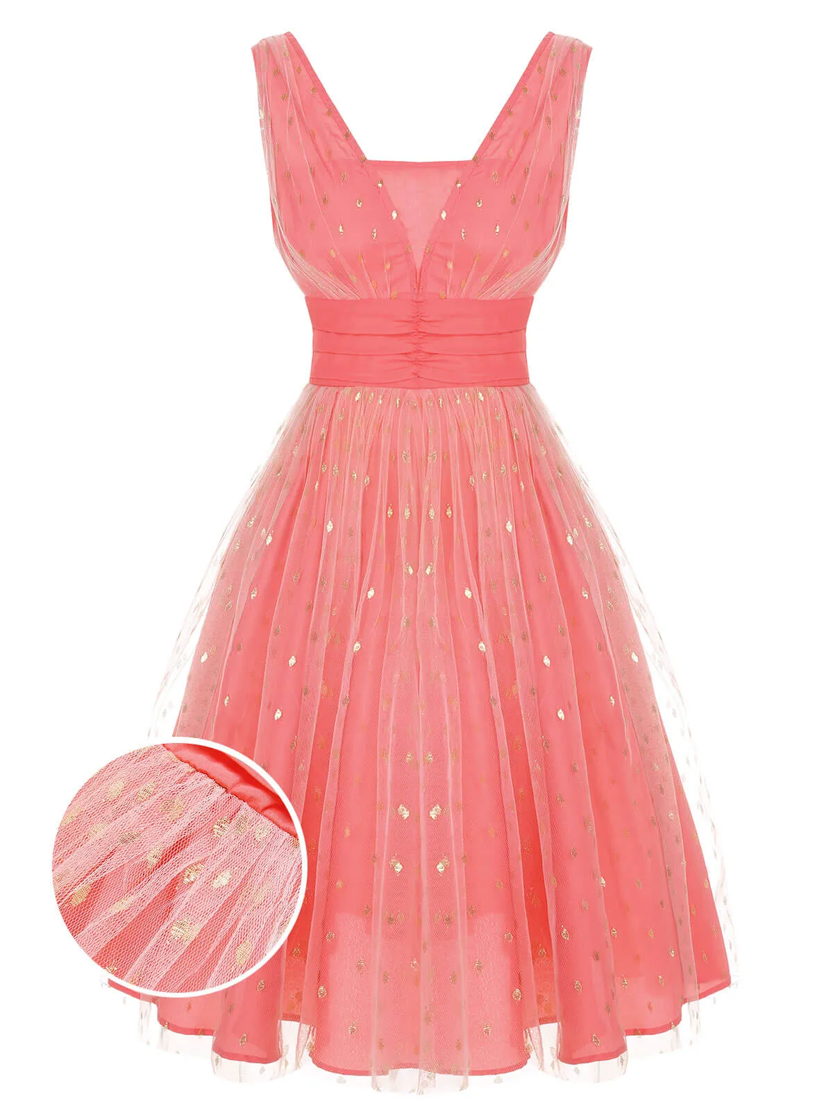 Coral Pink 1950s V-Neck Sequin Dress sold by Retro Stage