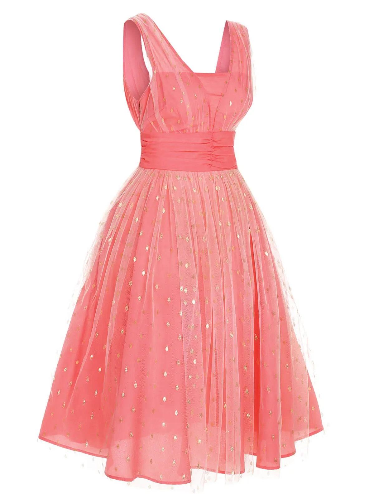 Coral Pink 1950s V-Neck Sequin Dress sold by Retro Stage product image thumbnail 3