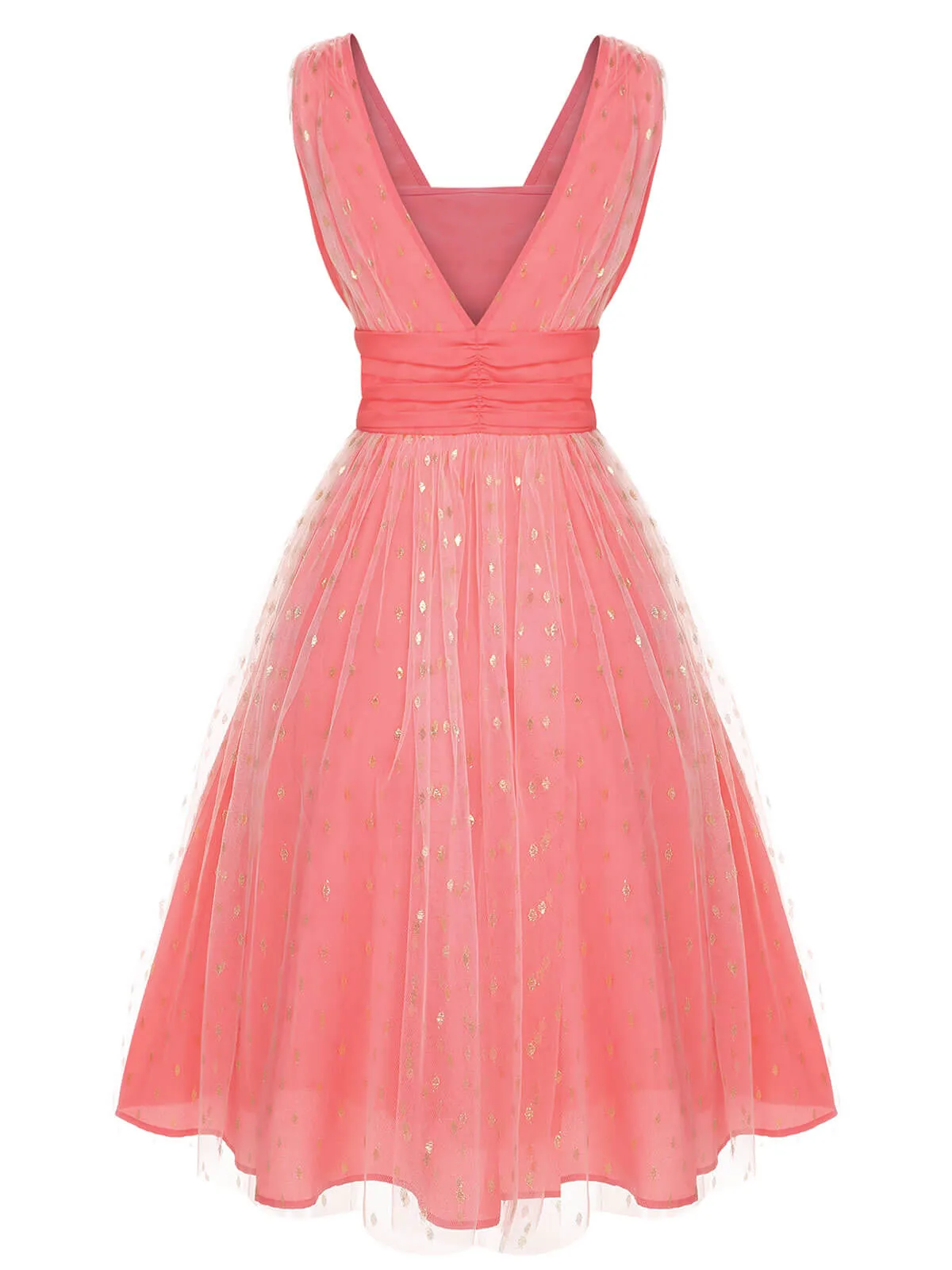 Coral Pink 1950s V-Neck Sequin Dress sold by Retro Stage product image thumbnail 4
