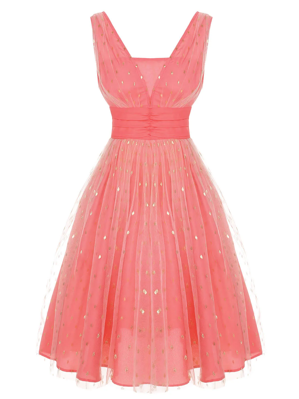 Coral Pink 1950s V-Neck Sequin Dress sold by Retro Stage product image thumbnail 2