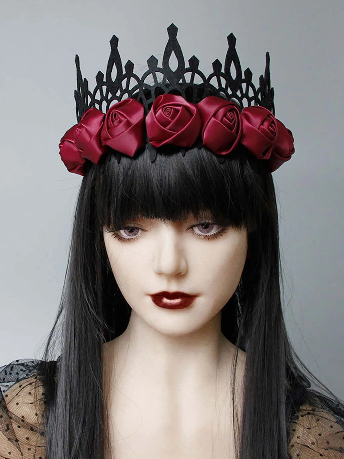 Black & Red Halloween Roses Crown Headband sold by Retro Stage