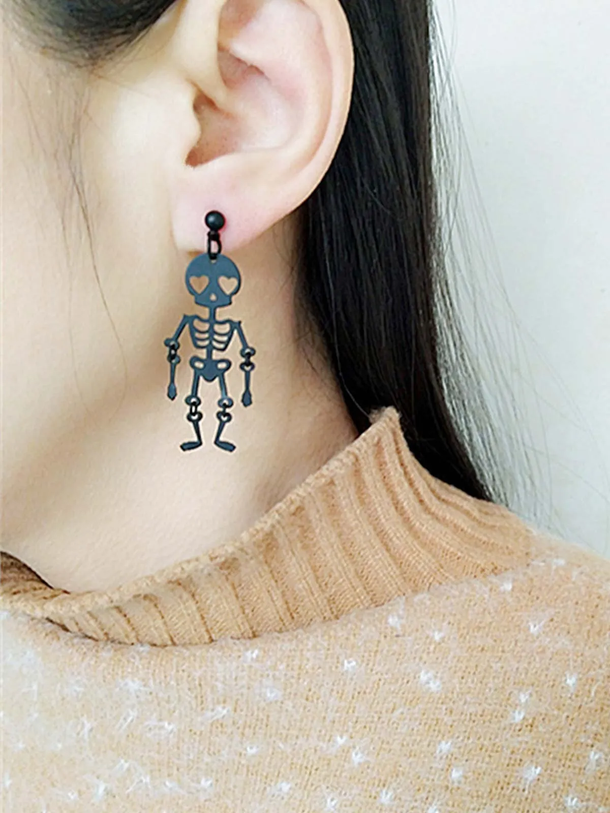 Black Halloween Skeleton Dangle Earrings sold by Retro Stage product image thumbnail 2