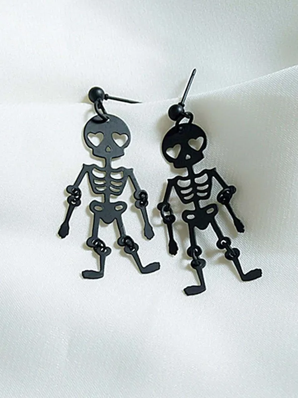Black Halloween Skeleton Dangle Earrings sold by Retro Stage