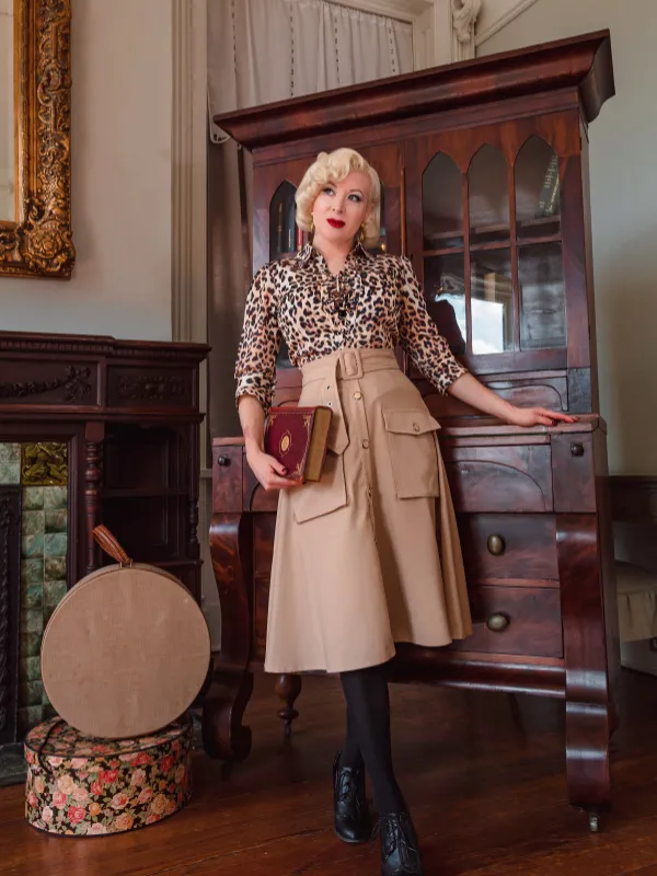 2PCS Leopard Lapel Romper & Khaki Skirt sold by Retro Stage