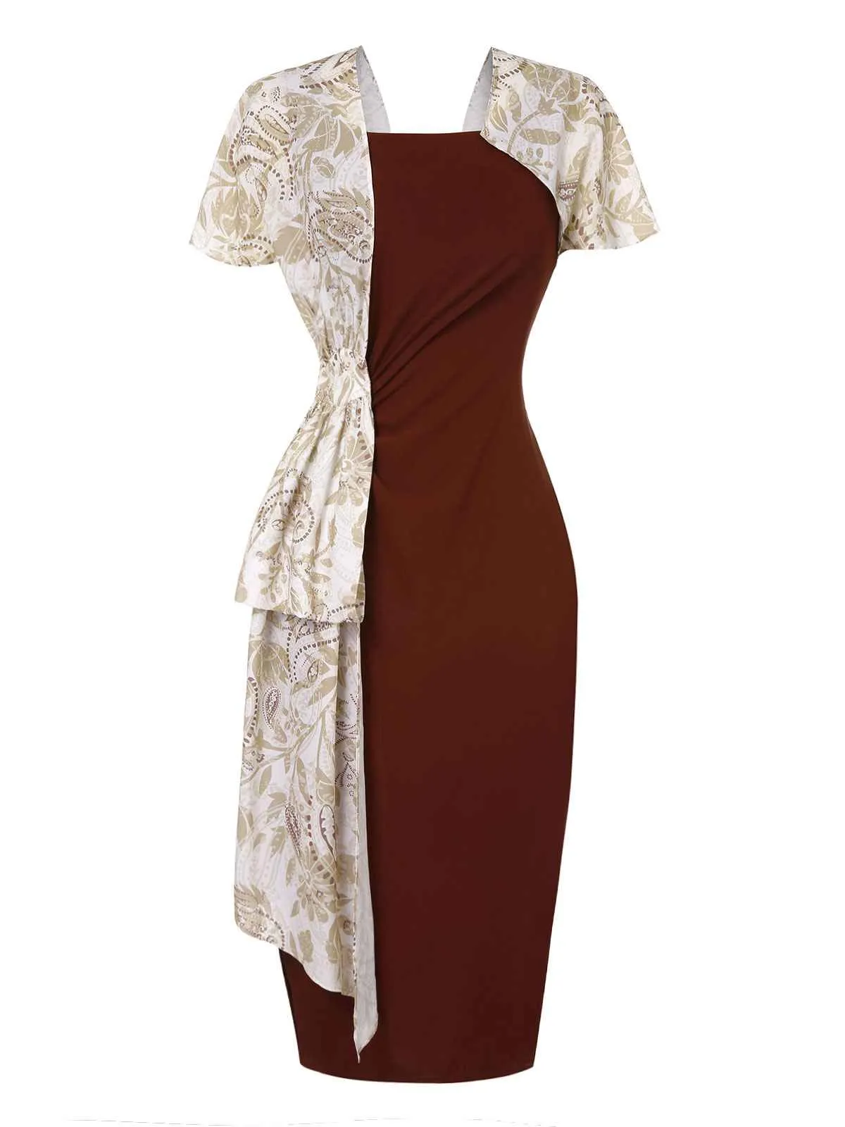 2PCS 1960s Solid Bodycon Dress & Floral Outwear sold by Retro Stage product image thumbnail 2