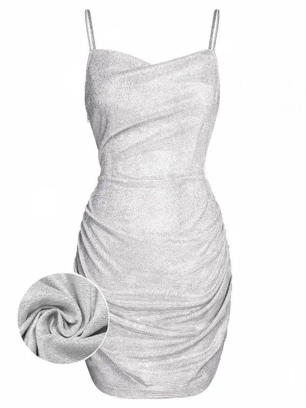 Silver 1960s Spaghetti Strap Sparkling Mini Dress sold by Retro Stage