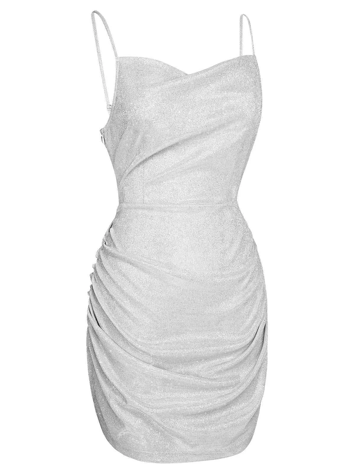 Silver 1960s Spaghetti Strap Sparkling Mini Dress sold by Retro Stage product image thumbnail 3
