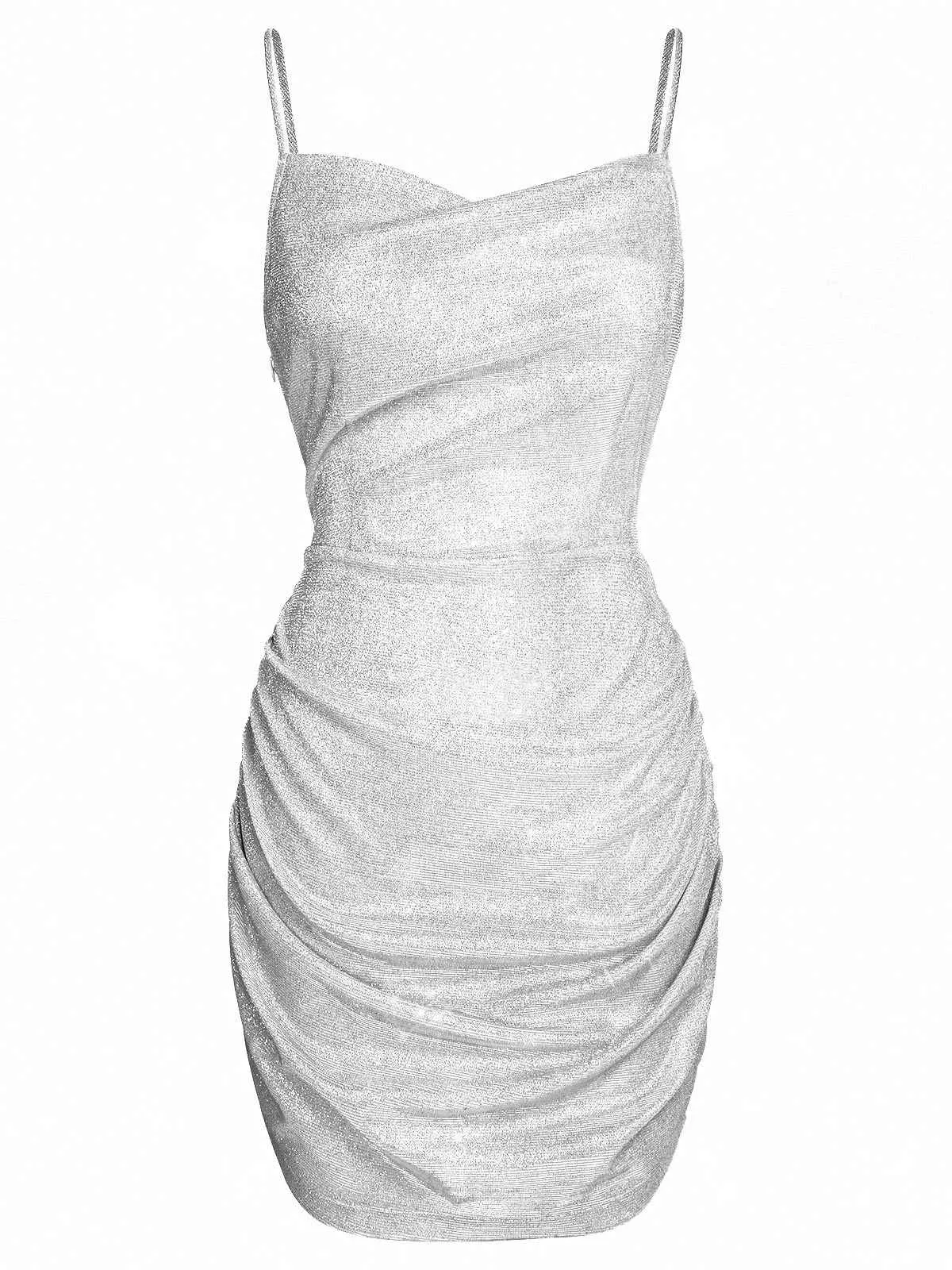 Silver 1960s Spaghetti Strap Sparkling Mini Dress sold by Retro Stage product image thumbnail 2