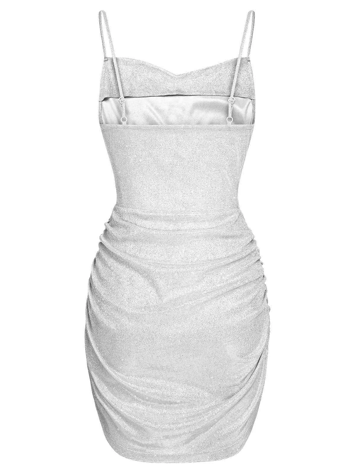 Silver 1960s Spaghetti Strap Sparkling Mini Dress sold by Retro Stage product image thumbnail 4