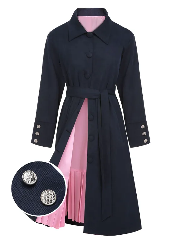 Dark Blue 1950s Solid Belted Coat sold by Retro Stage