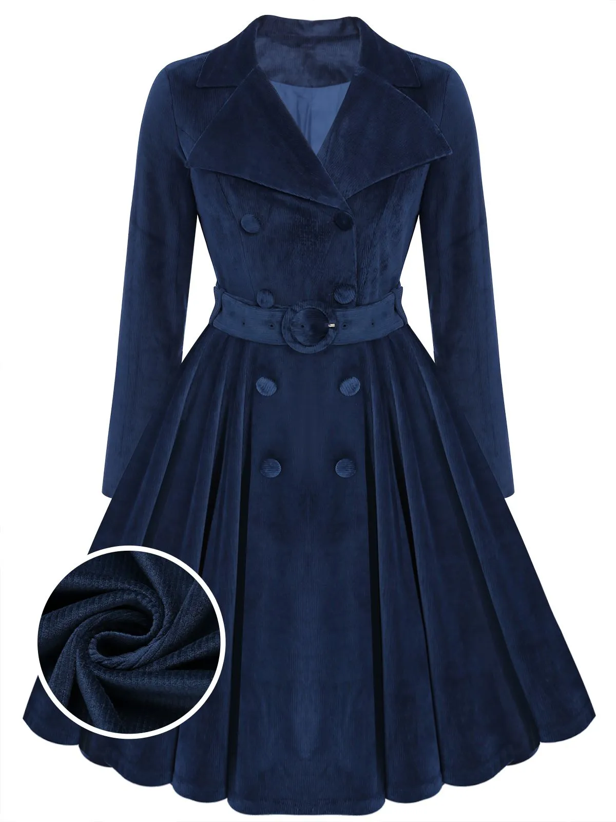 Navy Blue 1950s Corduroy Long Coat sold by Retro Stage