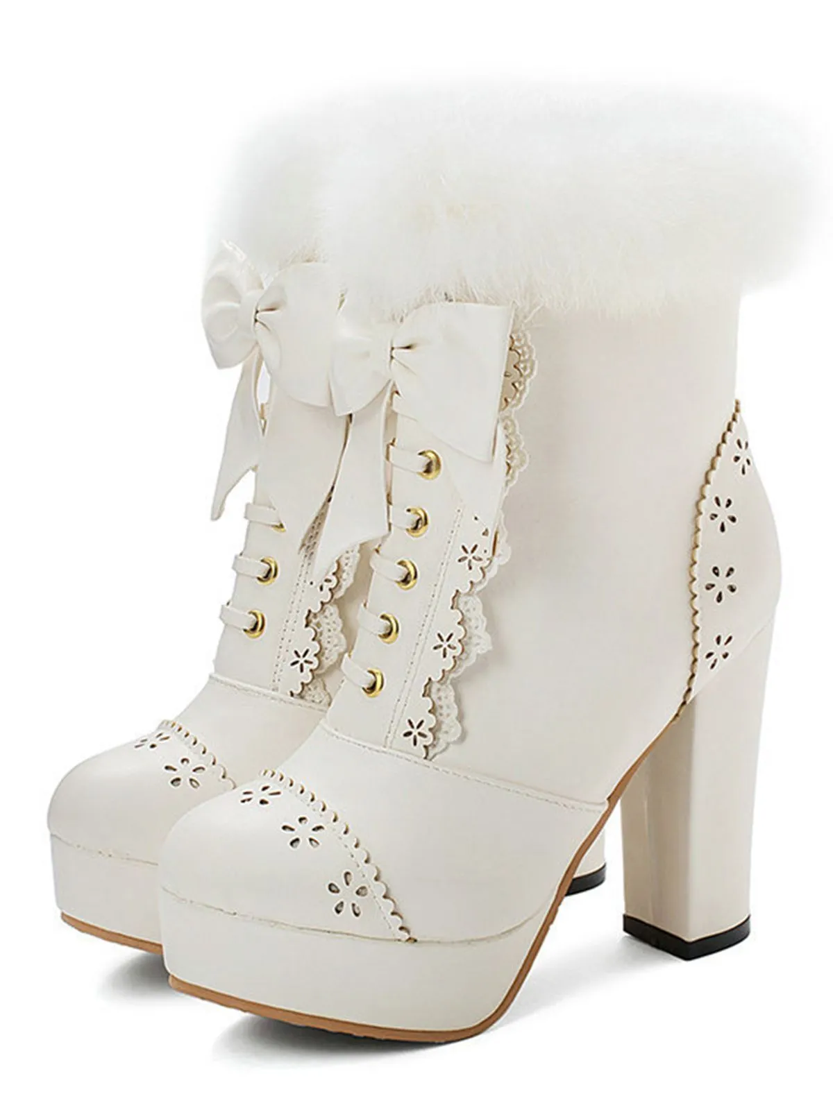 Retro Furry Bowknot Chunky Heel Snow Boots sold by Retro Stage product image thumbnail 4