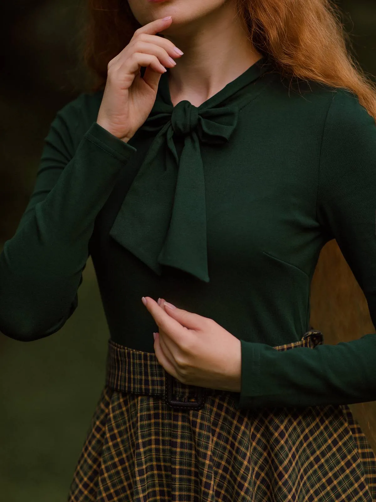 Dark Green 1950s Plaid Knitting Dress sold by Retro Stage product image thumbnail 2