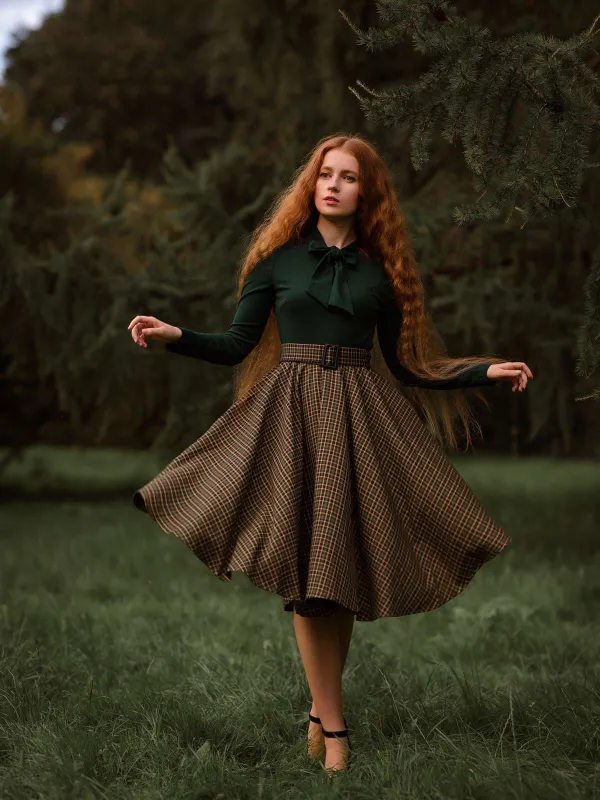 Dark Green 1950s Plaid Knitting Dress sold by Retro Stage