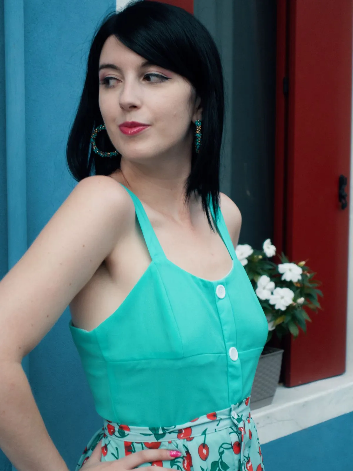 Green 1950s Romper & Cherry Skirt sold by Retro Stage product image thumbnail 2
