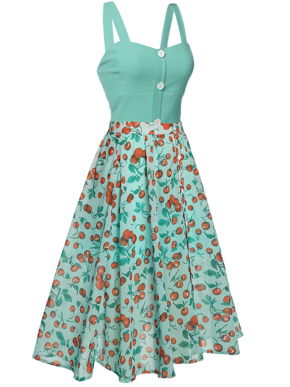 Green 1950s Romper & Cherry Skirt sold by Retro Stage product image thumbnail 4