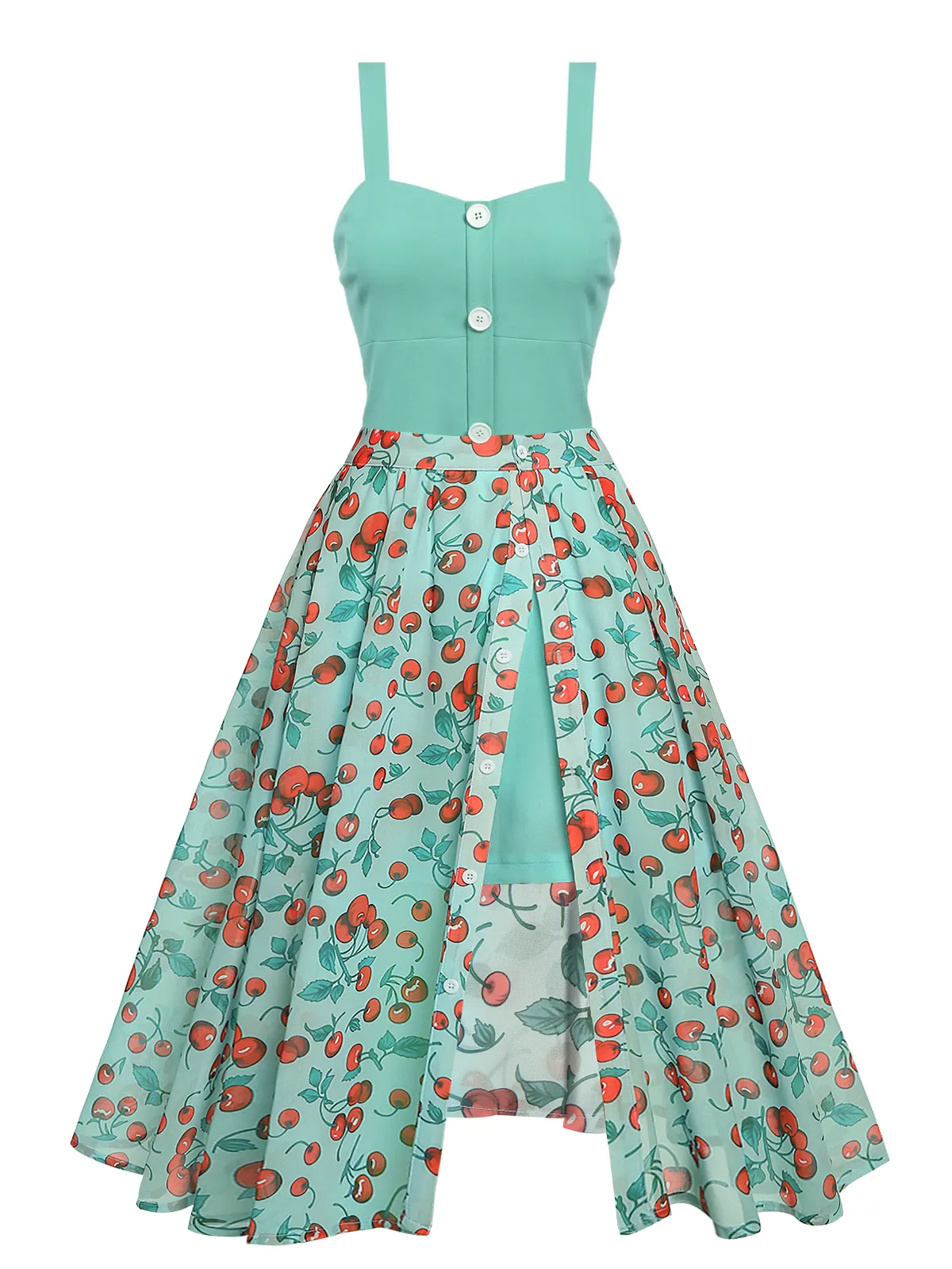 Green 1950s Romper & Cherry Skirt sold by Retro Stage product image thumbnail 3