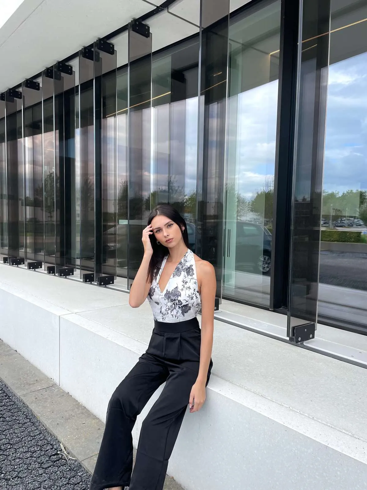 Black White 1930s Floral Halter Strap Jumpsuit sold by Retro Stage product image thumbnail 2