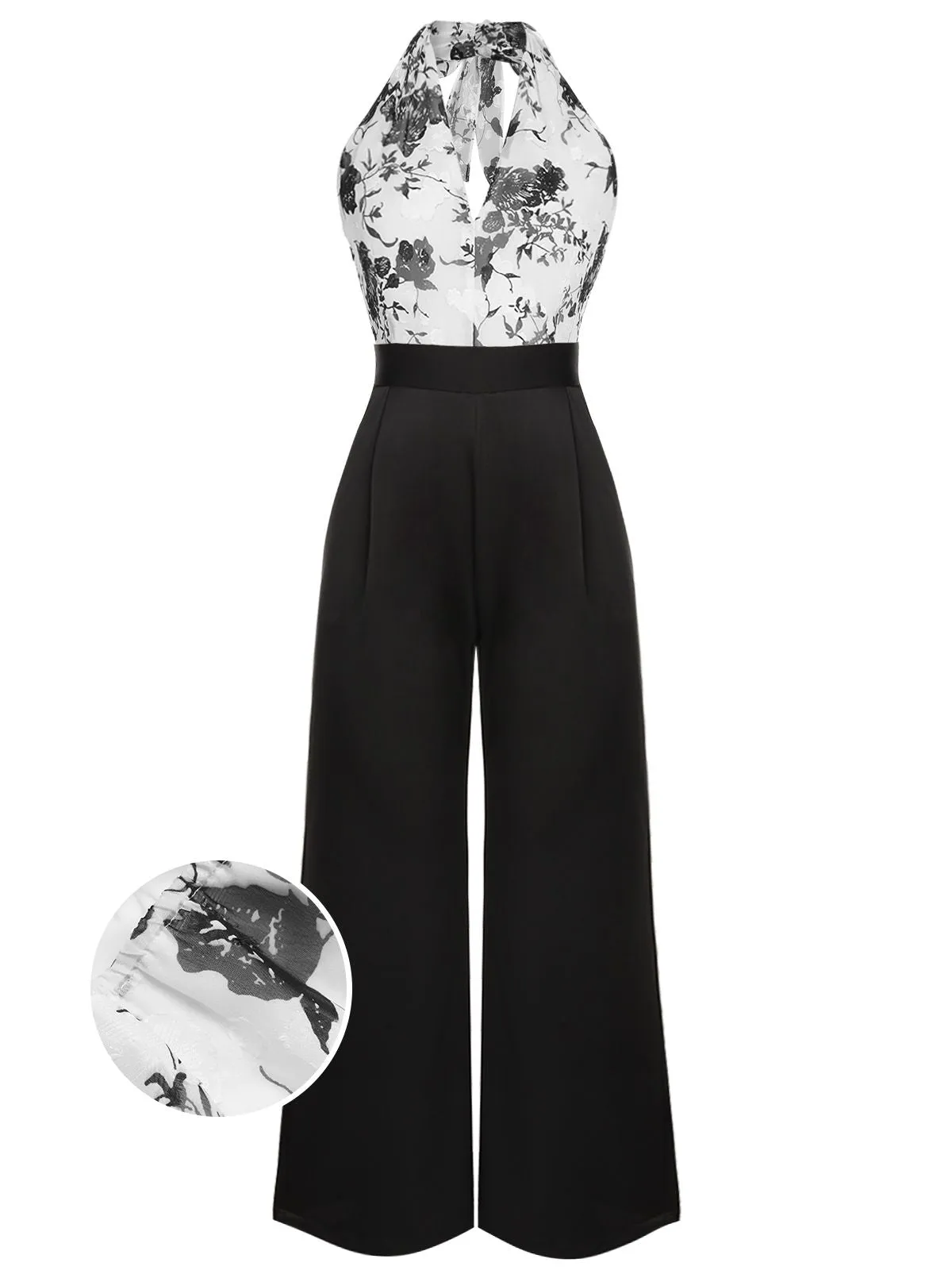 Black White 1930s Floral Halter Strap Jumpsuit sold by Retro Stage product image thumbnail 3