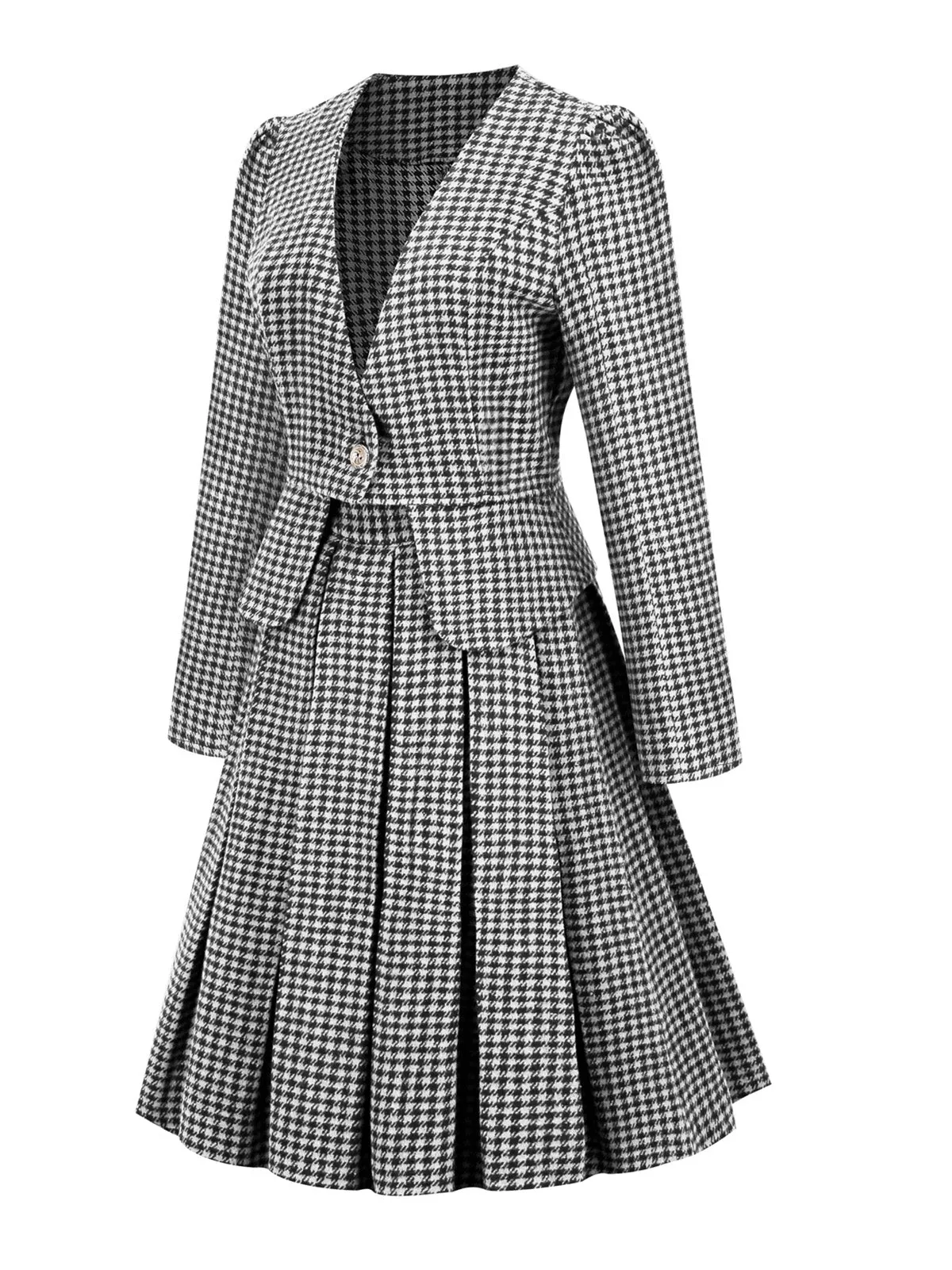 2PCS Black Retro Plaid Blazer & Panel Skirt sold by Retro Stage product image thumbnail 2