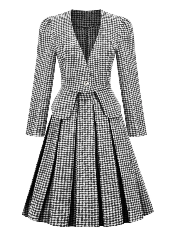2PCS Black Retro Plaid Blazer & Panel Skirt sold by Retro Stage