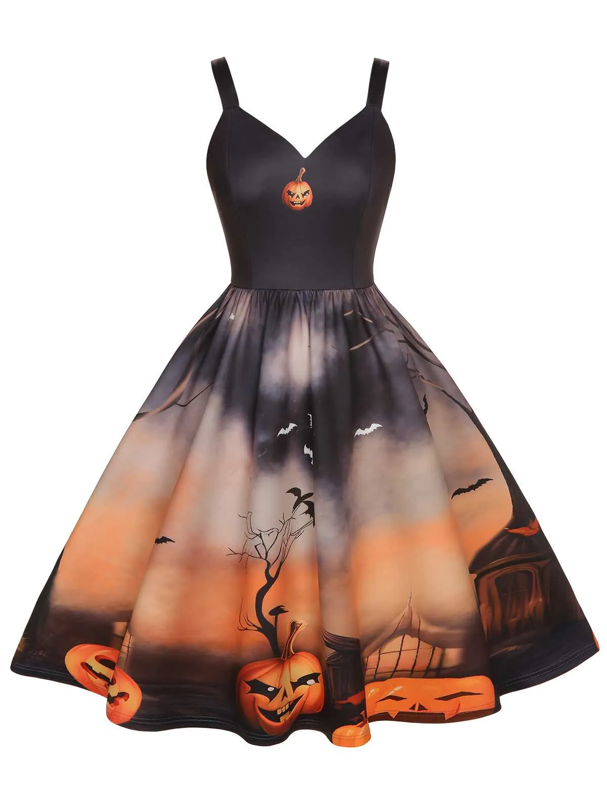 Black 1950s Halloween Pumpkin Swing Dress sold by Retro Stage product image thumbnail 2