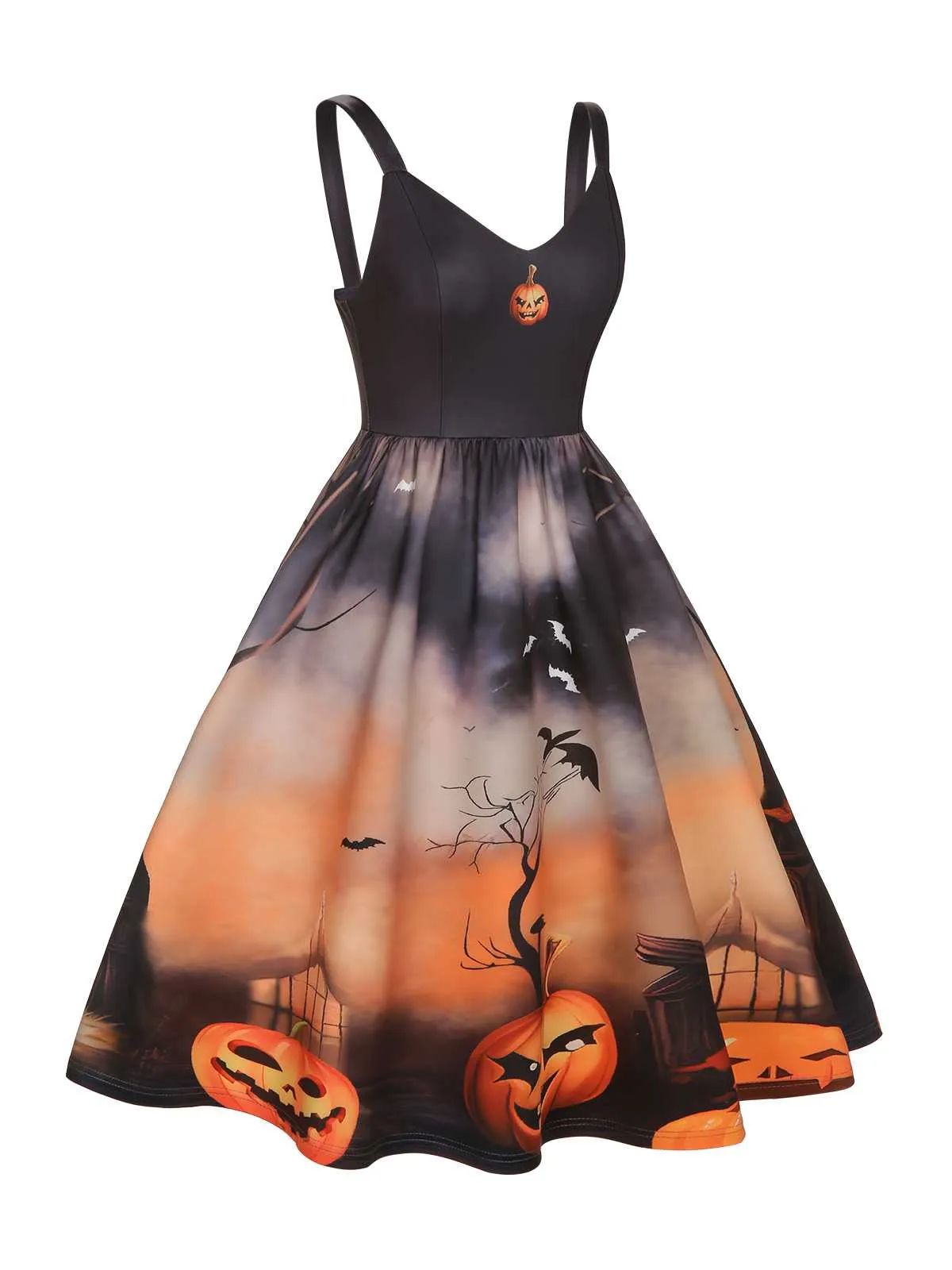 Black 1950s Halloween Pumpkin Swing Dress sold by Retro Stage product image thumbnail 3