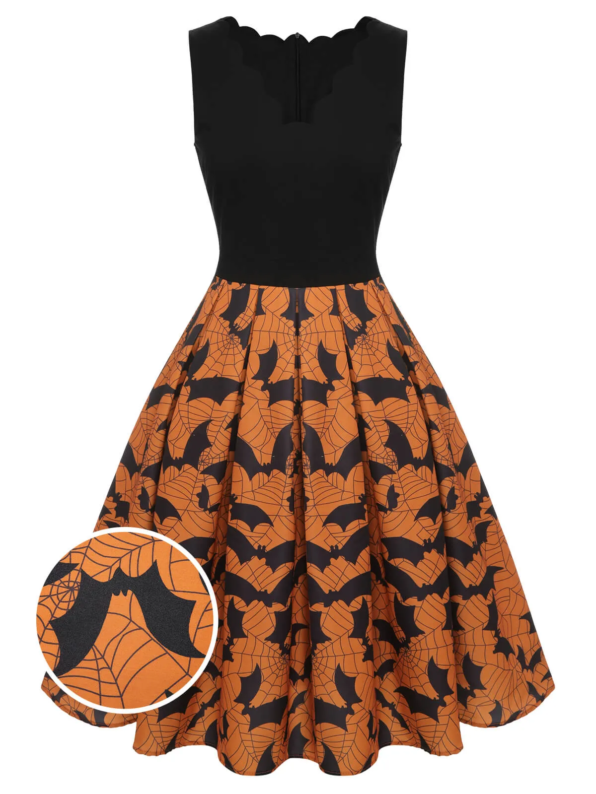 Black & Orange 1950s Halloween Bat Sleeveless Dress sold by Retro Stage