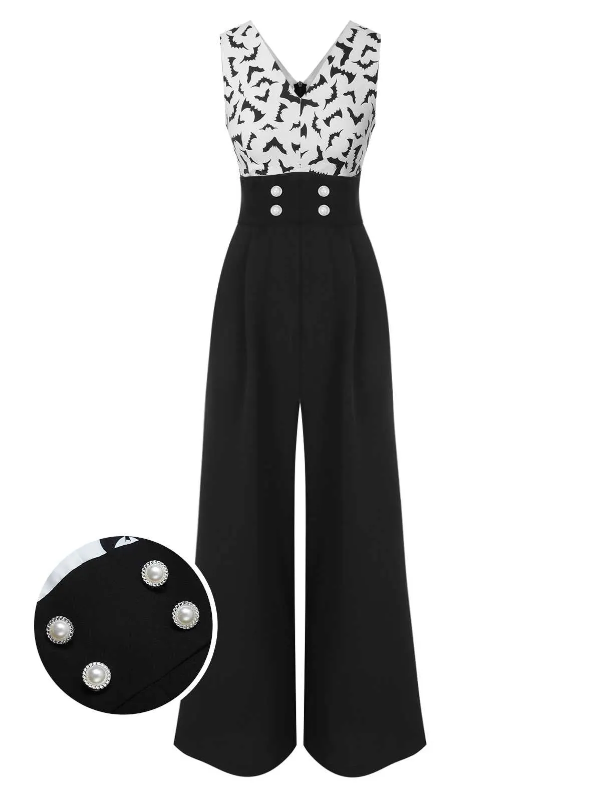Black 1930s Halloween Bat Patchwork Jumpsuit sold by Retro Stage product image thumbnail 2