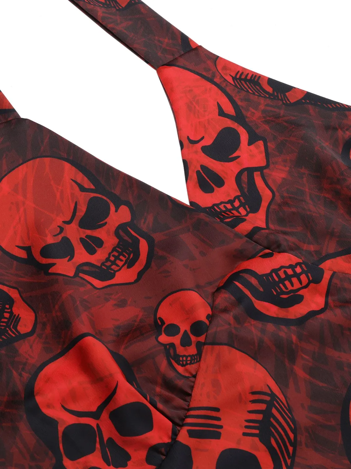 Deep Red 1960s Halloween Skull Halter Dress sold by Retro Stage product image thumbnail 5