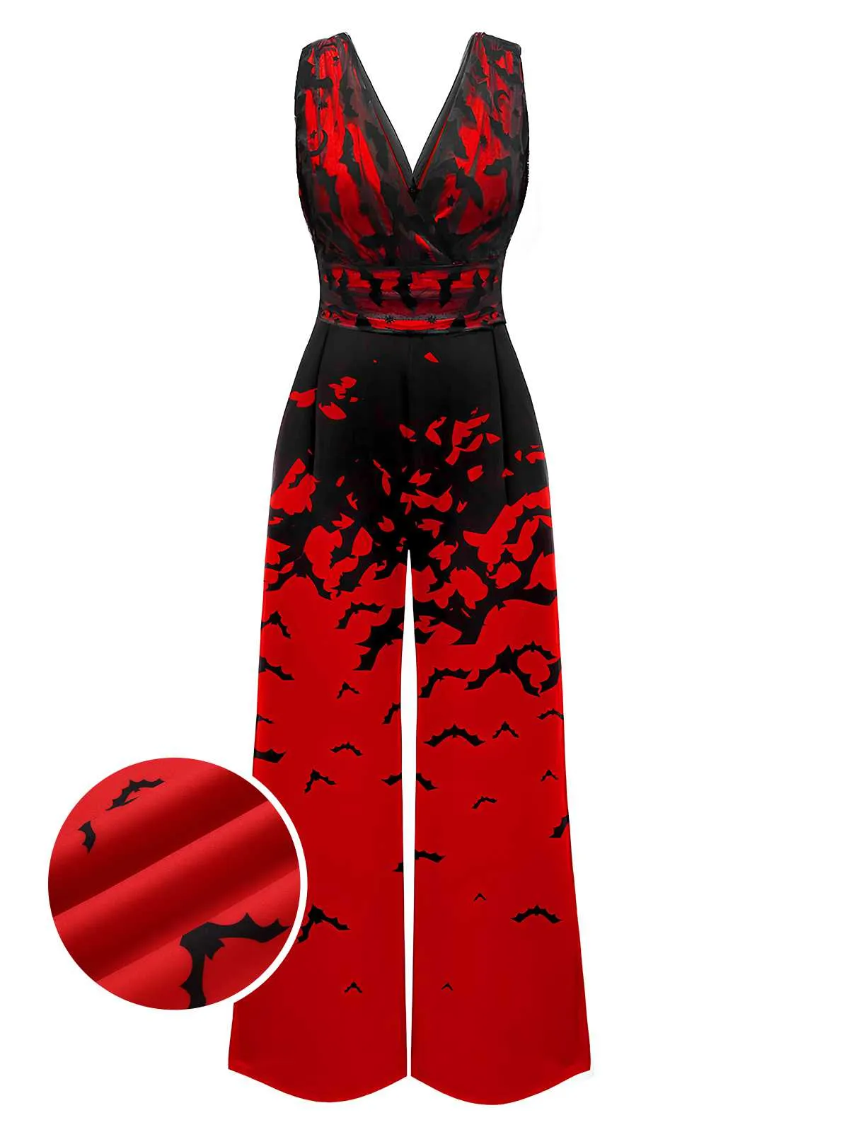 Red 1930s Halloween V-Neck Bat Jumpsuit sold by Retro Stage