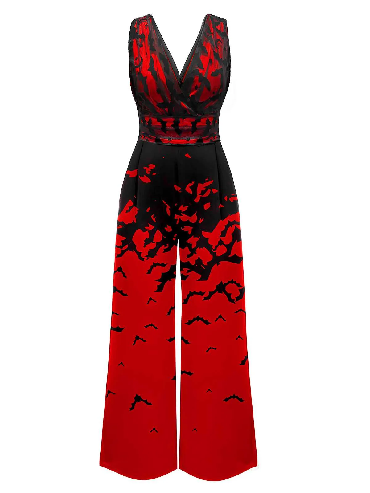 Red 1930s Halloween V-Neck Bat Jumpsuit sold by Retro Stage product image thumbnail 2