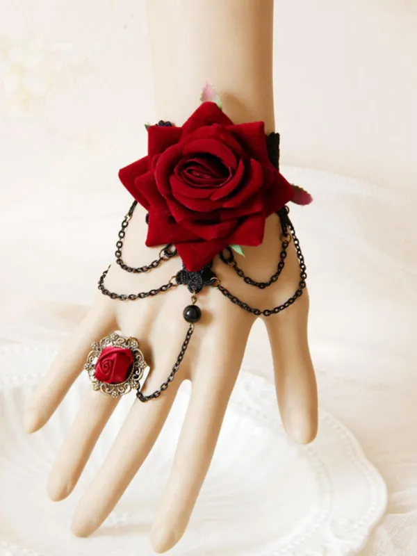 Retro Halloween Red Rose Bracelet With Ring made by Retro Stage