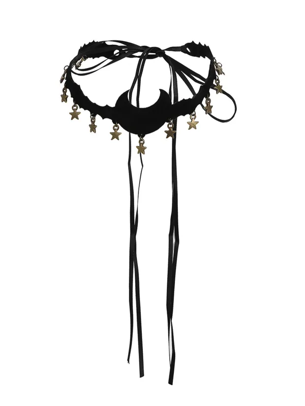 Black Moon & Stars Flannelette Halloween Necklace sold by Retro Stage