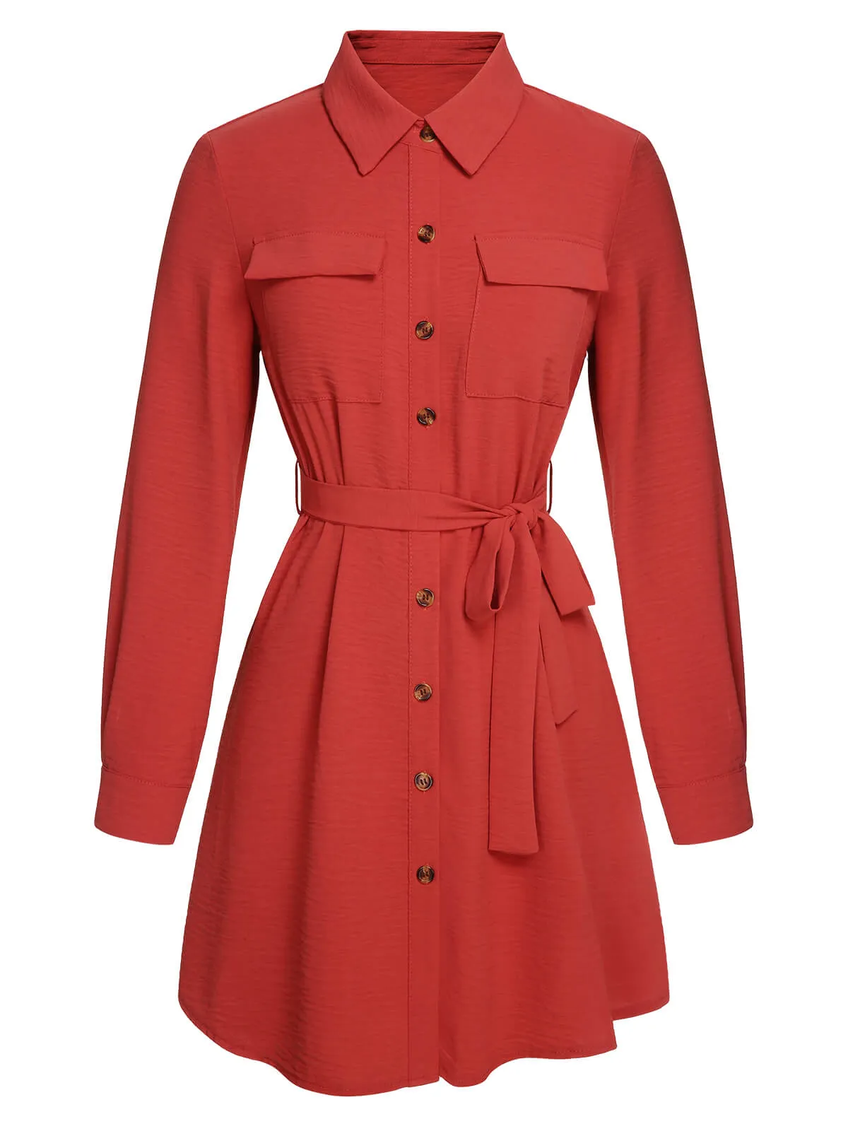 Red 1970s Lapel Long Sleeve Shirt Dress sold by Retro Stage product image thumbnail 2