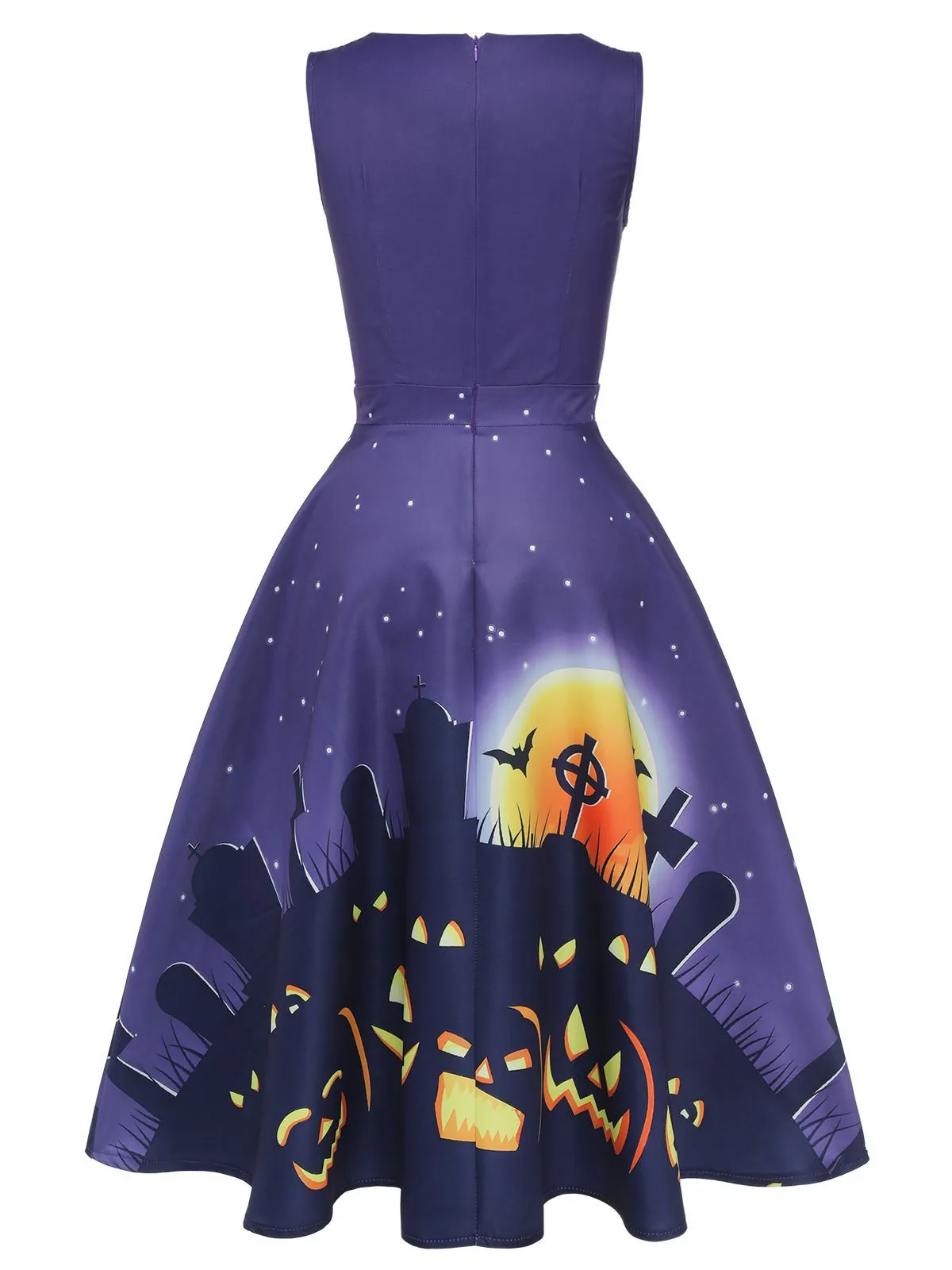Deep Purple 1950s Halloween V-Neck Swing Dress sold by Retro Stage product image thumbnail 4