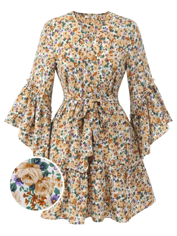 1960s Floral Flared Long Sleeve Dress With Belt sold by Retro Stage