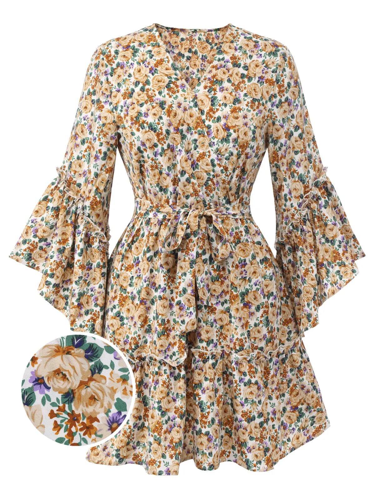 1960s Floral Flared Long Sleeve Dress With Belt sold by Retro Stage