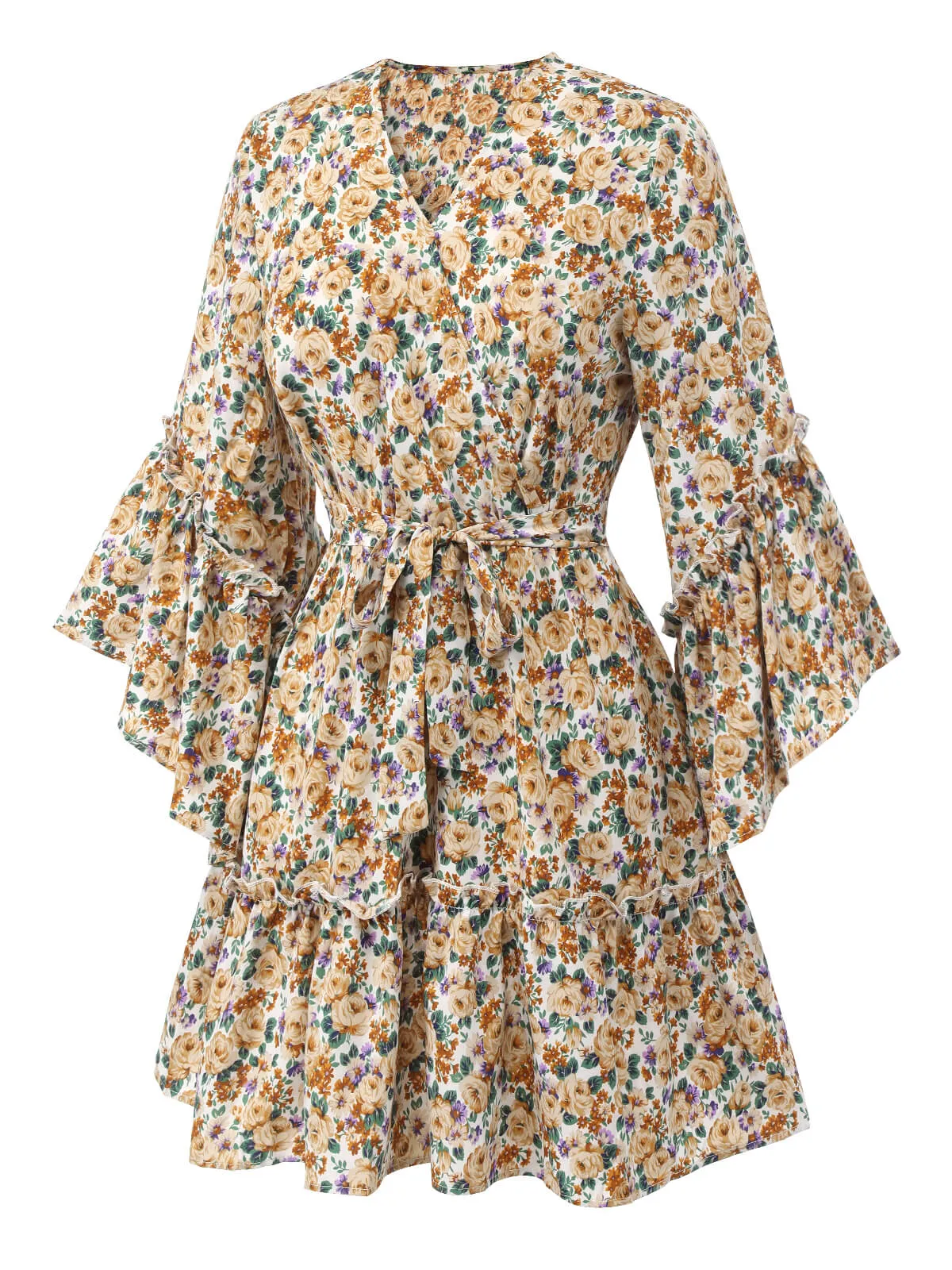 1960s Floral Flared Long Sleeve Dress With Belt sold by Retro Stage product image thumbnail 3