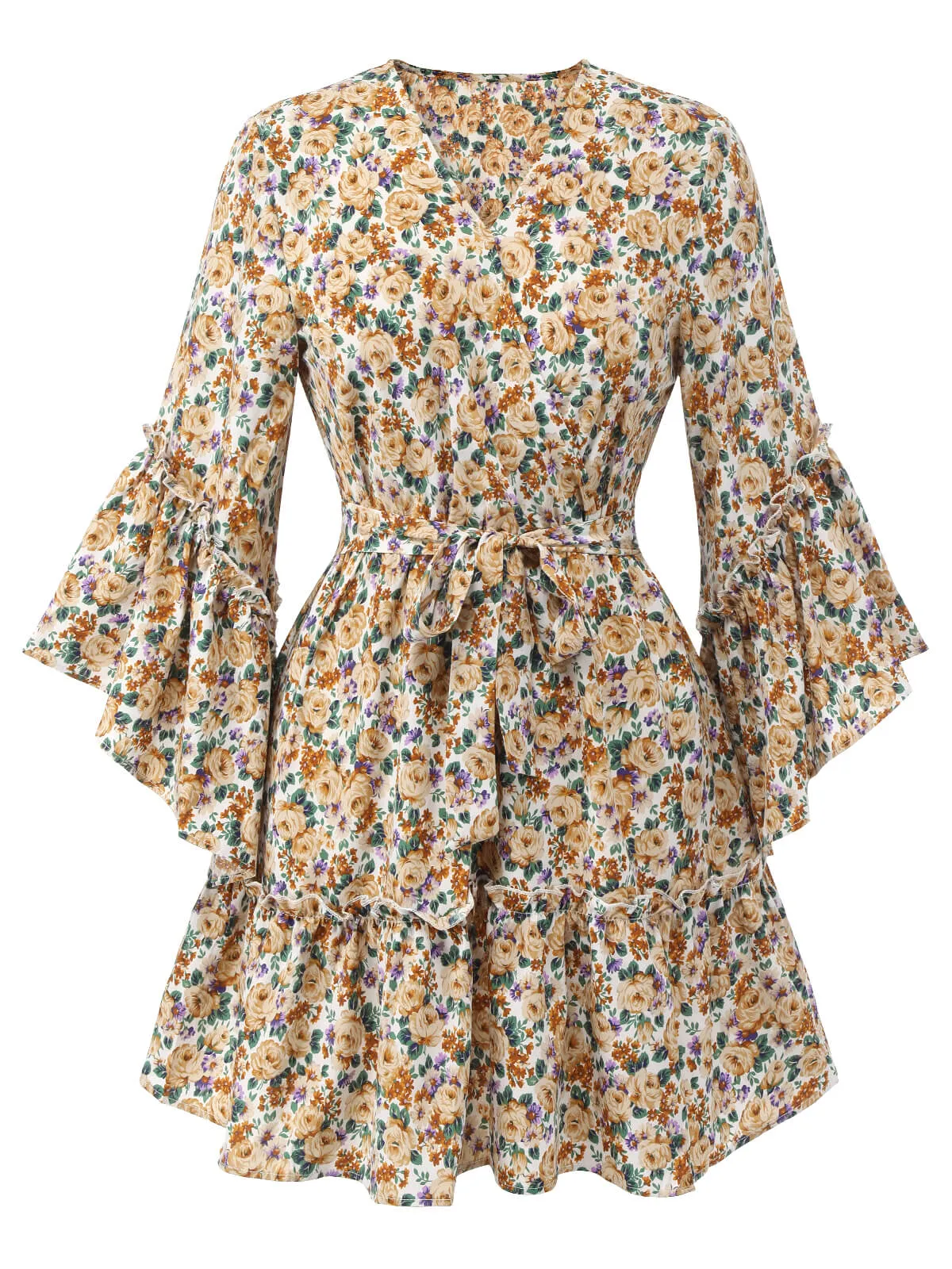 1960s Floral Flared Long Sleeve Dress With Belt sold by Retro Stage product image thumbnail 2