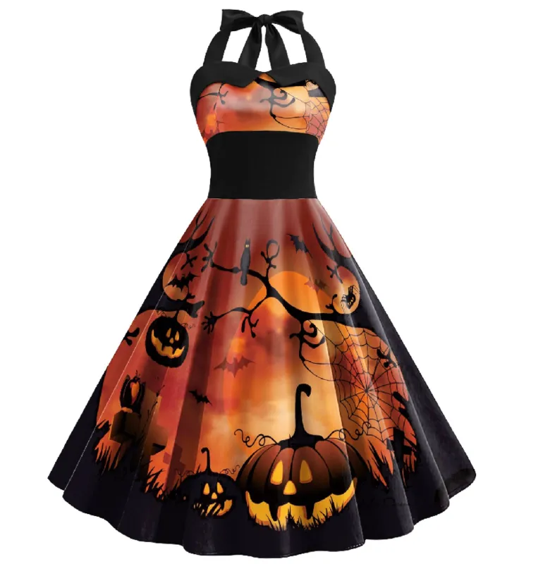 1950s Halloween Halter Patchwork Swing Dress sold by Retro Stage