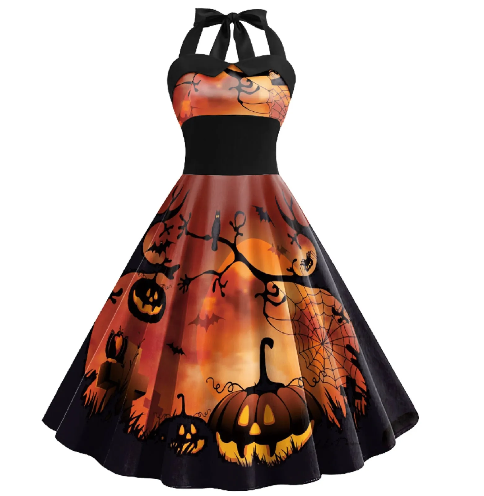 1950s Halloween Halter Patchwork Swing Dress sold by Retro Stage