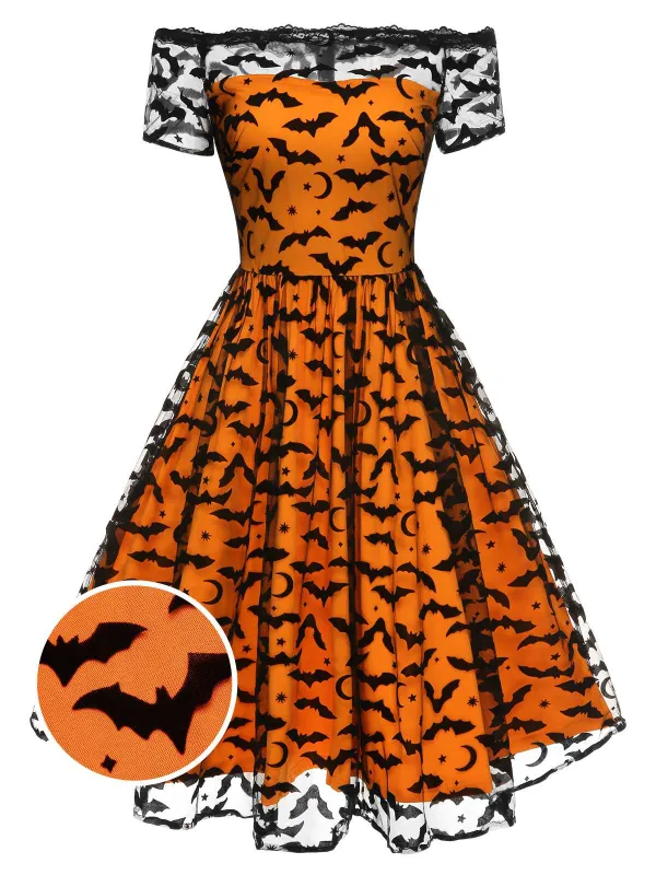1950s Halloween Lace Off-shoulder Swing Dress sold by Retro Stage