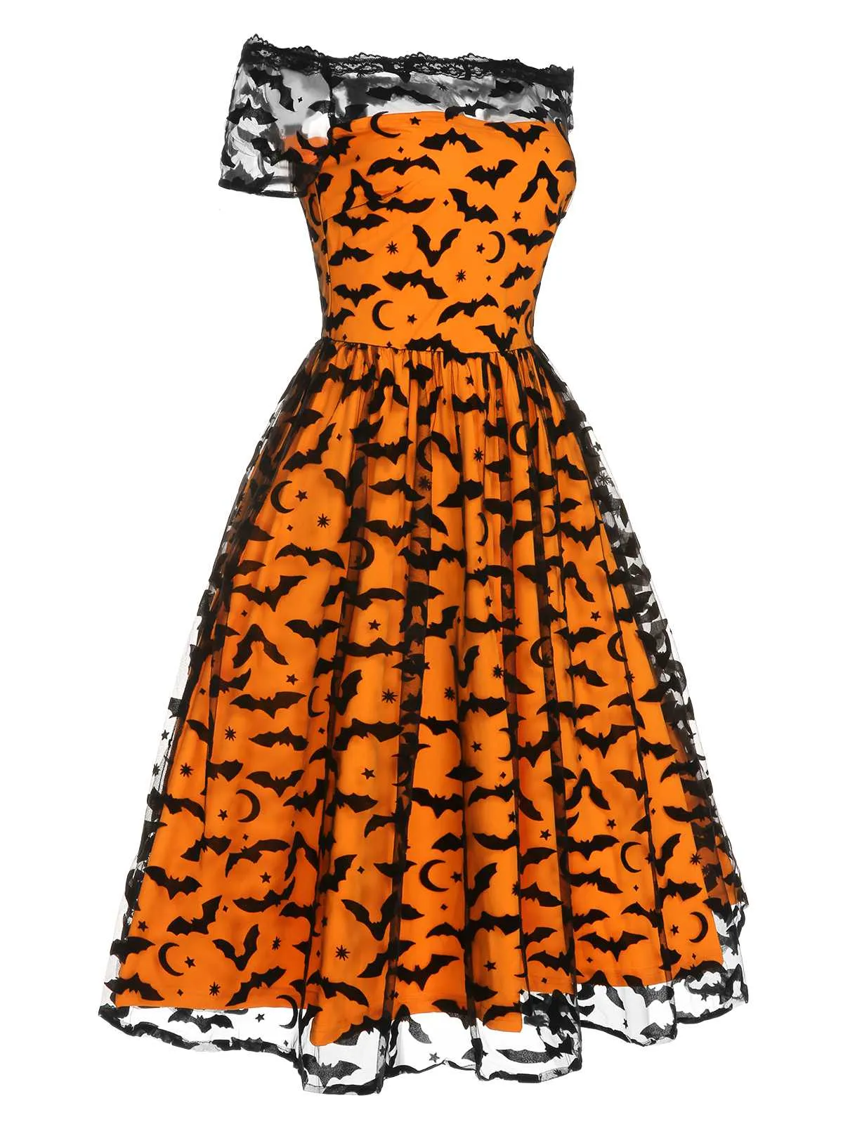 1950s Halloween Lace Off-shoulder Swing Dress sold by Retro Stage product image thumbnail 3